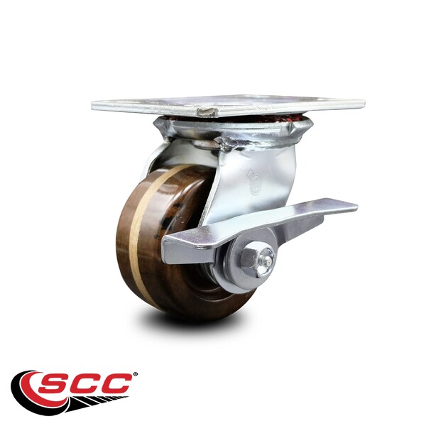 4 Inch Heavy Duty High Temp Phenolic Caster With Roller Bearing And Brake SCC